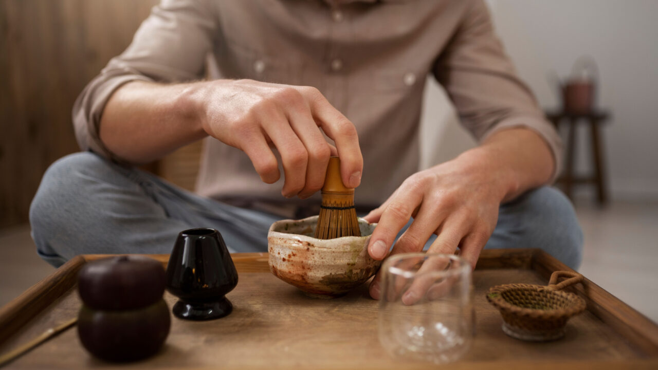 Man preparing matcha.